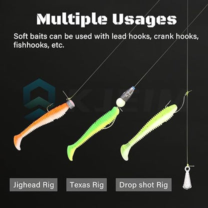 Paddle Tail Swimbaits, 50 PCS Ribbed 3 Inchs Soft Plastic Fishing Lures for Bass Trout Crappie Walleye Saltwater/Freshwater Fishing - color: Light Green