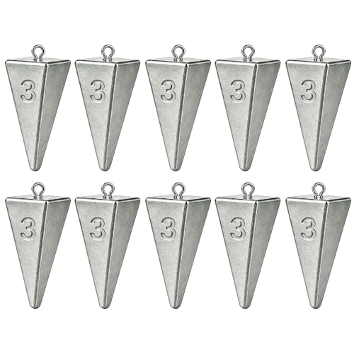 Pyramid Sinkers Fishing Weights, Saltwater Fishing Sinkers for Surf Fishing Gear Tackle - 1oz, 2oz, 3oz - style: 3 Ounce-10pcs