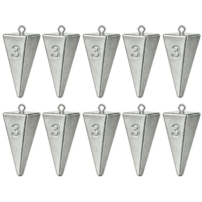 Pyramid Sinkers Fishing Weights, Saltwater Fishing Sinkers for Surf Fishing Gear Tackle - 1oz, 2oz, 3oz - style: 3 Ounce-10pcs