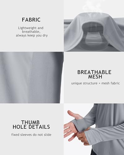 Roadbox Men's UPF 50+ Hooded Fishing Shirts Long Sleeve Sun Protection Hoodie, Hiking Running Swimming Rash Guard with Mask - color: Luxury Gray, size: Medium