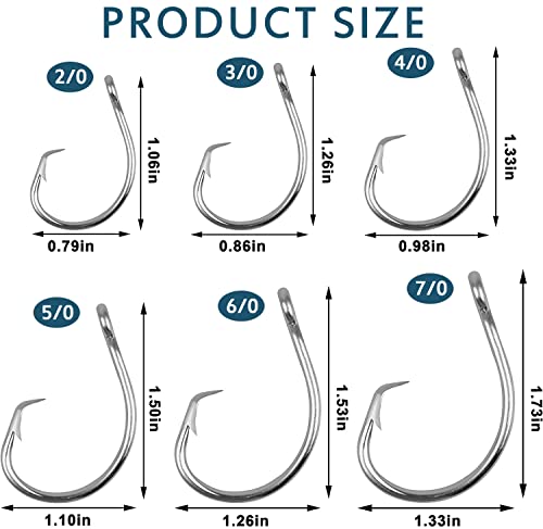 Fishing Hooks Saltwater Fishing Tuna Circle Hooks 2X Extra Strong Stainless Steel Big Game Fishing Hooks for Tuna Swordfish Shark - size: 3/0-25pcs