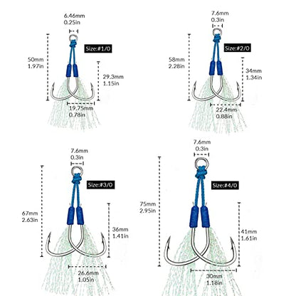 THKFISH Fishing Assist Hooks Saltwater Dancing Stinger Jigging Hooks Double Assist Replacement Fishing Hooks for Slow Pitch Jigs Vertical Jigging Lures 5pcs/15pcs/20pcs - color: blue, size: #2/0-5pcs