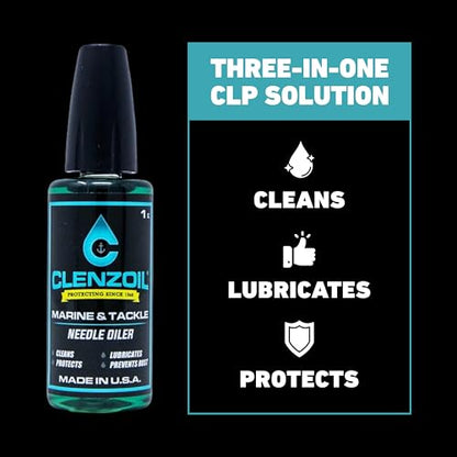 CLENZOIL Marine & Tackle - Fishing Gear Oil Lubricant - for Fish Care Reels, Boat Motors, Downriggers & More - Easily Oils Applicator - size: 2 x 1 oz Needle Oiler