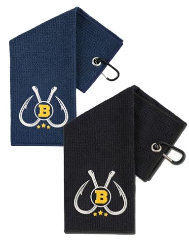 Embroidered Fishing Towels with Clip, Personalized Microfiber Towel Accessories for Fishing Lovers, 16x16 Inches, Pack of 2, Initial B - color: B