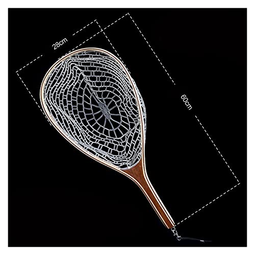 Fish Net Fly Fishing Landing Net Wooden Handle Rubber/Nylon Landing Handle Trout Mesh Fish Catch Release Scoop Fishing Tool Fish Landing Net