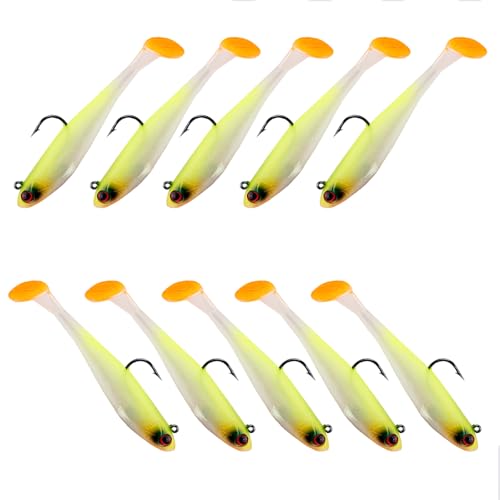 Fishing Bait Paddle Tail Swimbaits 10pcs FS/RE-13 | Soft Plastic,with Jig Heads,Bass Lures,for Freshwater Saltwater,Fishing Trout,Crappie Lures - color: Yellow, size: 0.46oz