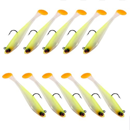 Fishing Bait Paddle Tail Swimbaits 10pcs FS/RE-13 | Soft Plastic,with Jig Heads,Bass Lures,for Freshwater Saltwater,Fishing Trout,Crappie Lures - color: Yellow, size: 0.46oz