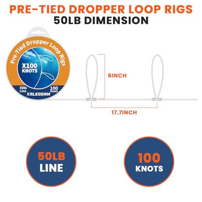 20lb-70lb 100knots Pre-Tied Dropper Loop Fishing Rig, 18" Spacing, 5.5" Loop Size, Ideal for Saltwater & Freshwater Fishing - size: 50LB-100knots