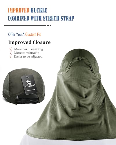 Outdoor Sun Hat for Men Women UPF 50+ Fishing UV Hat with Neck Flap Face Cover for Sun Protection - color: Army Green