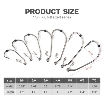 Weedless Swimbait Hooks with Screw Lock & Bait Stopper- 1/0 2/0 3/0 4/0 5/0 6/0 7/0 Sizes Worms Hooks for Bass Fishing - size: 2/0 - 40Pack