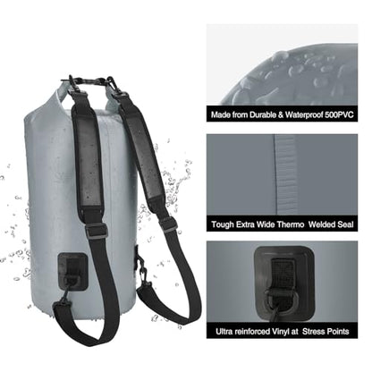 Piscifun Dry Bag, Waterproof Floating Backpack 10L/20L/30L/40L with Waterproof Phone Case for Boating, Kayaking, Fishing - color: Grey, style: 40l