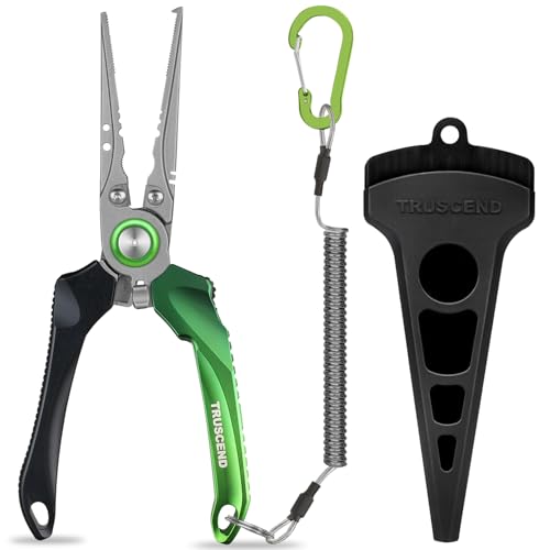 TRUSCEND Easy Use Lockable Fishing Pliers with Tungsten Carbide Cutter, Innovative Ergonomic Handy Handle, Saltwater Corrosion Resistant Teflon Coated Fishing Tool, Light Multi-Function Fishing Gear - color: A1-green