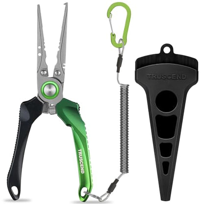 TRUSCEND Easy Use Lockable Fishing Pliers with Tungsten Carbide Cutter, Innovative Ergonomic Handy Handle, Saltwater Corrosion Resistant Teflon Coated Fishing Tool, Light Multi-Function Fishing Gear - color: A1-green