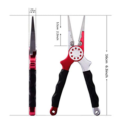 Professional Saltwater/Fresh Water Aluminum Fishing Pliers Tungsten Carbide Cutters Hook Remover with Sheath and Lanyard - color: Red.t