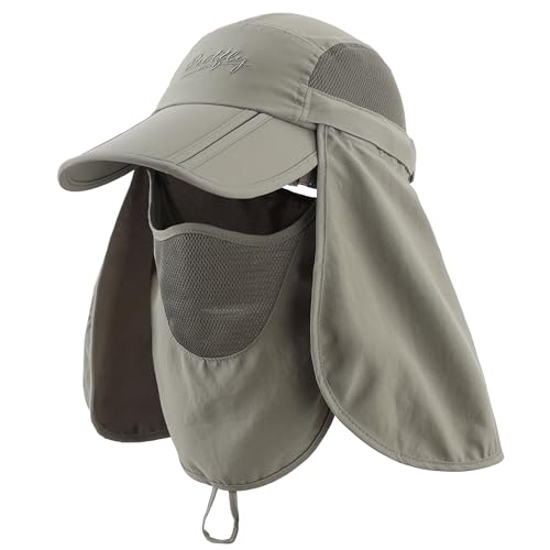 Connectyle Men's Foldable Baseball Sun Cap with Removable Face Mask Neck Flap Cover UPF 50+ Sun Protection Fishing Hiking Hat - color: Army Green