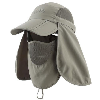 Connectyle Men's Foldable Baseball Sun Cap with Removable Face Mask Neck Flap Cover UPF 50+ Sun Protection Fishing Hiking Hat - color: Army Green
