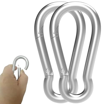 Heavy-Duty Carabiner Clip 1.57"–5.5", Black/Silver Spring Snap Hook, Quick Link Keychain Clip for Keys, Swing Set, Camping, Fishing, Hiking & Traveling (120–1350 lbs) - color: Silver, size: 4Inch(M10)-2PCS