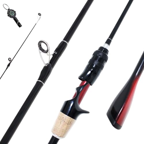Ultralight Fishing Rod 6’0” UL, 2-Piece Spinning & Casting Rod, Carbon Graphite Lightweight Blank, Sensitive Fast Action Trout Rod, Black Fishing Pole with Red Triangle EVA Handle - color: Black-CAST-6'0"