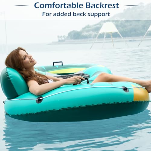 Jasonwell Inflatable River Tube Float - 2 Person Heavy Duty River Float Pool Floats with Removable Cooler Lake Water Tubes for Floating River Raft Lounge Floatie with 2 Cup Holders for Adults (Green) - style: Owl-Green