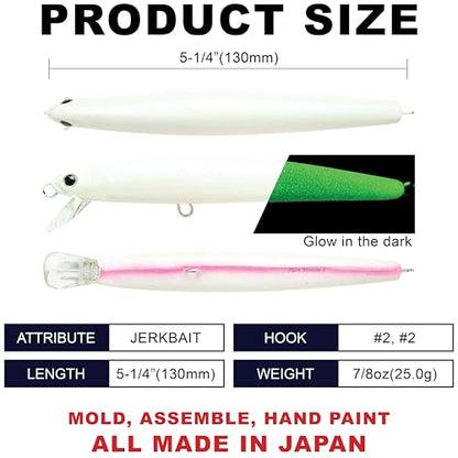 LUCKY CRAFT FlashMinnow 130MRS Saltwater Fishing Lures, Jerkbait for Halibut and Bass Fish, Slow Sinking 2-4ft, Surf Fishing Gear and Tackle Box Accessories - color: 711 Super Glow Cherry Berry