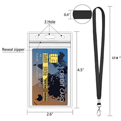 2Pack ID Badge Holder with Black Lanyards,Heavy Duty PVC Card Holder | Transparent ID card holder with lanyards, 3.58" L x 2.5" W Badge ID name card holder,18Inch black lanyards - color: 2 Black Lanyards
