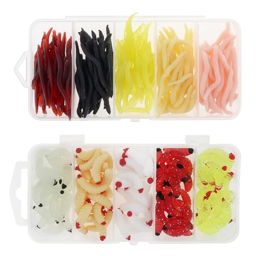 250pcs Soft Plastic Fishing Lures Worms, Plastic Fishing Worms Fake Maggots Fake Baits, Bread Soft Maggots Artificial Earthworm