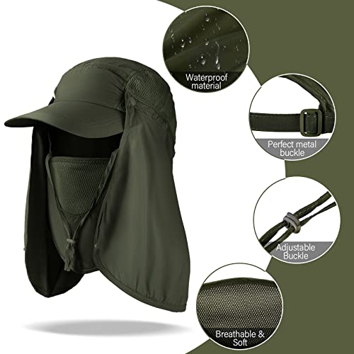 4 Set Sun Hat Fishing Hats UPF 50+ Outdoor Hiking Hat UV Sun Protection Hat with Neck Flap Face Mask and 4 Pack Arm Sleeves - color: Black, Dark Gray, Light Gray, Army Green, size: One Size