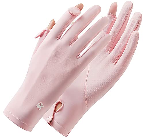 Unisex UV Protection Sunblock Gloves - Women Man Full Finger Sunscreen Gloves Touchscreen Gloves for Driving Hiking Riding - color: Pink