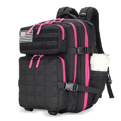 Lovelinks21 25L Tactical Military Backpack Small Travel Backpack for Men and Women Assault Pack Bug Out Bag Molle Daypack Gym Backpack with Bottle Holder (Black Neon Red) - color: Black Neon Red