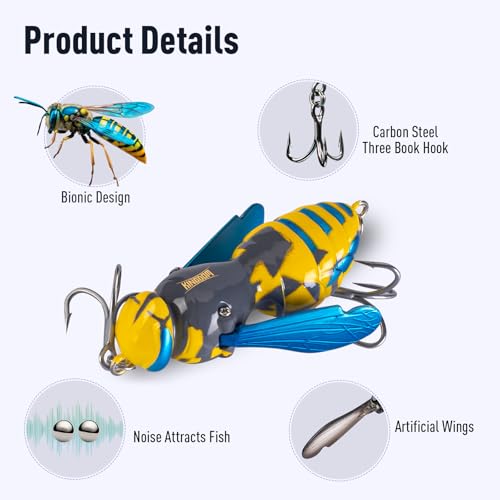 Kingdom Wasp Crawl Bait Insect Bionic Floating Fishing Lures Swimbaits Hard Artificial Baits Lure Freshwater and Saltwater Bass Carp Pike Walleye Fishing ABS Material Carbon Steel Three Book Hook - color: 07, size: 4.2g