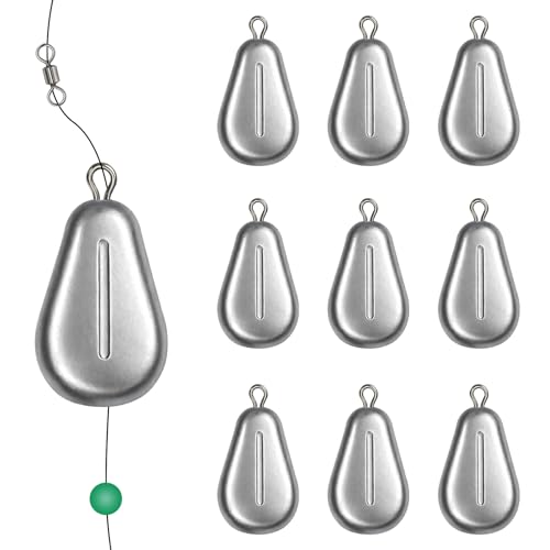 10pcs Fishing No-Roll Sinker Fishing Lead Weights Fishing Sinker Weights Assorted 10g 30g 50g Olive Heart Bass Casting for Catfish Rig, Surf Fishing - style: 10g/0.35oz-10pcs