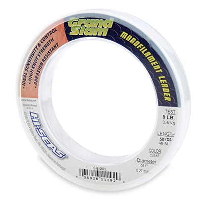 HI-SEAS Grand Slam Monofilament Fishing Leader - Superior Strong Clear Black, for Freshwater & Saltwater Big Game Bottom Fishing, Trolling - color: Clear, style: 50 Yd, 8 Lb, .011 in / 0.27 Mm