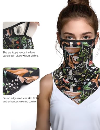 FISHEAL UV Sun Protection Face Scarf Mask, Breathable Gardening Face Cover Neck Gaiter with Ear Loops Bandana for Men Women - color: Realistic Fungi