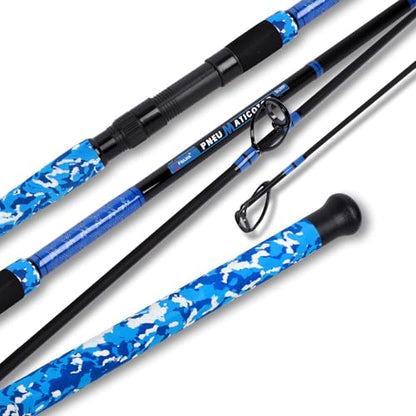 Fiblink Surf Rod,Portable Travel Fishing Rod,Spinning Rod with Blue Camouflage Handle,2Piece/3Piece/4Piece Carbon Fiber Fishing Rod (9ft/10ft/12ft/14ft) - style: 9' - Medium Heavy - 15-30lb - 4pc