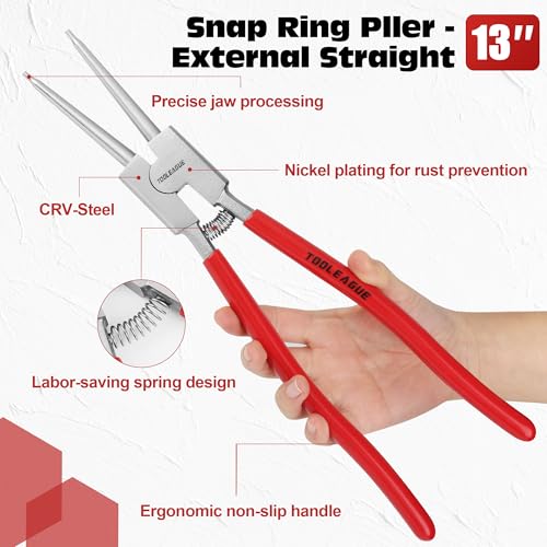 TOOLEAGUE 13" Large Snap Ring Pliers, Circlip Pliers,Straight External Heavy Duty for Ring Remover Retaining,1 Pc - size: 13 inches (Straight External, 1Pc)