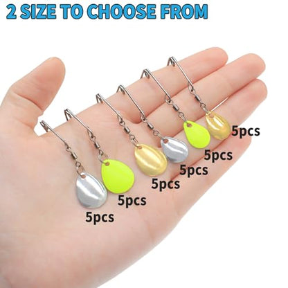 Fishing Spinnerbait Smooth Spoons Kit Fishing Spinner Blades Smooth Spoons Rigs with Willow and Teardrop Making Fishing Lures Replacement Accessories - color: 30Pcs Gold, silver and green