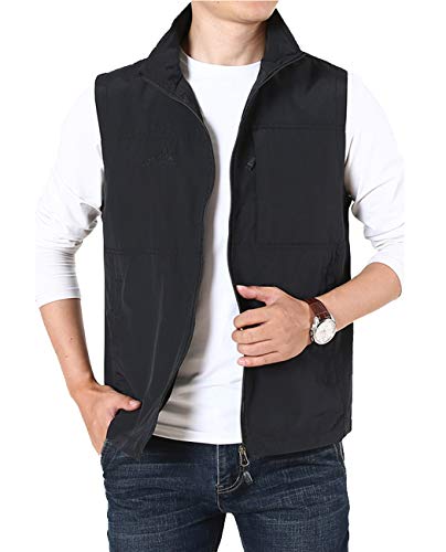 Hixiaohe Mens Lightweight Vest Outerwear Casual Summer Outdoor Travel Vest for Hiking Fishing Golf Photo Work with Pockets - color: Carbon Black, size: Medium