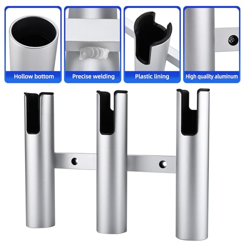 NovelBee 2pcs 3 Tube Fishing Rod Holders for Boat,Aluminium Rod Holders with Screws - color: Silver & Black