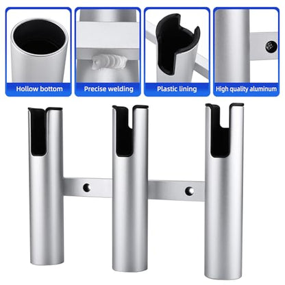NovelBee 2pcs 3 Tube Fishing Rod Holders for Boat,Aluminium Rod Holders with Screws - color: Silver & Black