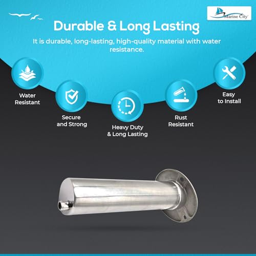 Marine City Heavy Duty Strong 316 Stainless-Steel Gloss Polished Finish Flush Mount Angled Fishing Rod Pole Holder with Drain 15 Degree