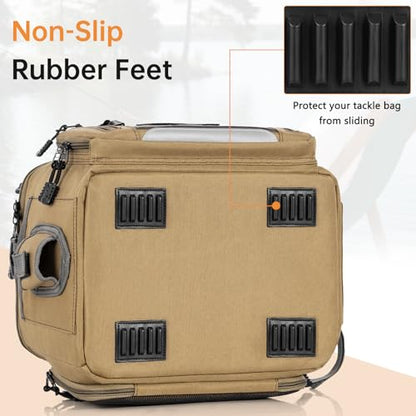 Fishing Tackle Bag - Holds 3400-3600 Size Tackle Boxes -Saltwater & Freshwater Fishing Bags - Padded Shoulder Strap Fishing Bags (Kahki) (Bag Only) - color: Kahki, style: Bag Only
