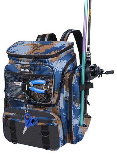 Handor Fishing Tackle Backpack, 50L Capacity, Waterproof Fishing Gear Bag (camouflage blue) - color: Camouflage Blue
