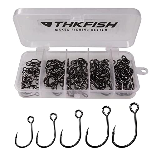 THKFISH 50pcs/100Pcs Box Inline Single Hooks Replacement Fishing Hooks for Lures Baits Inline Circle Hooks Large Eye with Barbed Saltwater Freshwater #2#1 1/0 2/0 3/0 - color: 50pcs-black