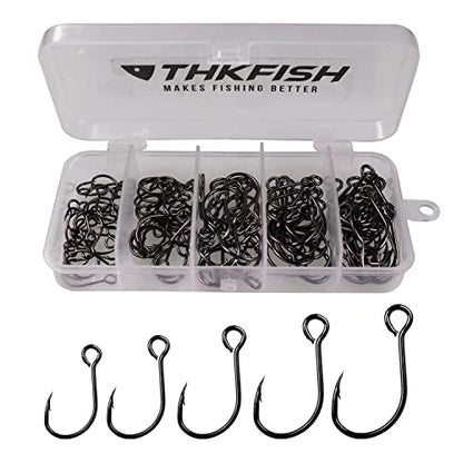 THKFISH 50pcs/100Pcs Box Inline Single Hooks Replacement Fishing Hooks for Lures Baits Inline Circle Hooks Large Eye with Barbed Saltwater Freshwater #2#1 1/0 2/0 3/0 - color: 50pcs-black