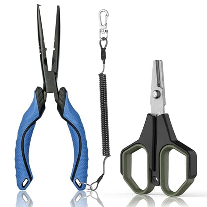 Fishing Tools Kit, Fishing Pliers,Fishing Scissors, Fishing Line Cutter for Braided Fishing Line,Fishing Gear with Lanyard - color: 9"Fishing Pliers Blue