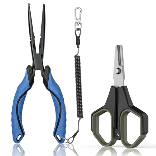 Fishing Tools Kit, Fishing Pliers,Fishing Scissors, Fishing Line Cutter for Braided Fishing Line,Fishing Gear with Lanyard - color: 9"Fishing Pliers Blue