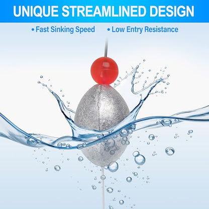 Saltwater Bottom Fishing Rigs Carolina Rig with Stainless Steel Wire Leader Egg Sinkers Surf Fishing Ready Rigs for Flounder, Striped Bass, Snapper, Grouper, Redfish, Drum 0.5–2 oz, 4Pcs - size: 1.5oz-4pcs