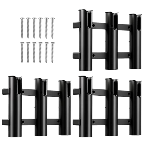 3 Pack Fishing Rod Holder Bracket - 12.4 Inch Wall Mounted 3 Rod Rack, Heavy Duty PVC Side Mount Fishing Pole Holders for Boats, Kayaks, Trucks, Garage Storage & Coolers with Mounting Screws