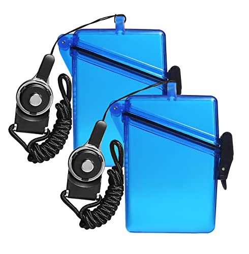 2pcs Sport Waterproof ID Card Badge Holder Case with Lanyard Cover Multiple Credit Cards, Registration, ins Card Heavy Duty Durable Locker Dry Box (Blue) - color: Blue