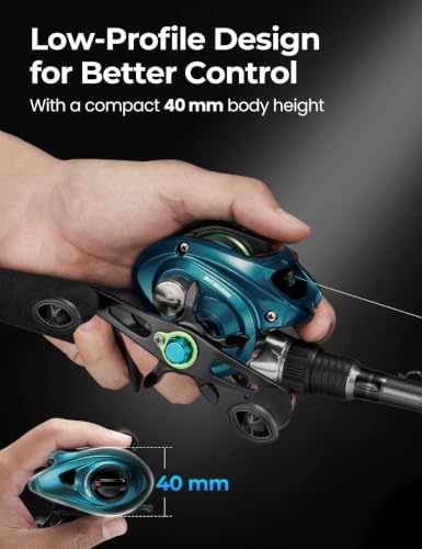 Piscifun Ultra-Light Baitcasting Reel, 5.5 oz Compact Low Profile Baitcaster, 7.1:1 Gear Ratio, 40mm Palm Fit, Magnetic Brake Fishing Reel for Creeks, Ponds, Light Lures & Finesse Bass - color: Teal